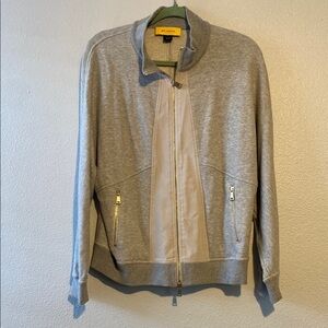 St. John Size Small French Terry Cotton Silk Trim Gray Full Zip Jacket Casual